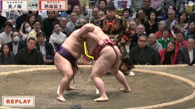 立浪親方曰く決まり手は「腹出し」