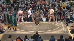 ものスゴい存在感…！ 水色ニット姿のベテラン人気タレントが大相撲観戦 元気にリアクションする様子に「目がいっちゃう」「テレビと一緒w」