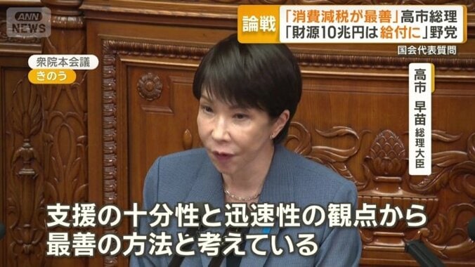 減税と給付の併用が最善の方法と述べた