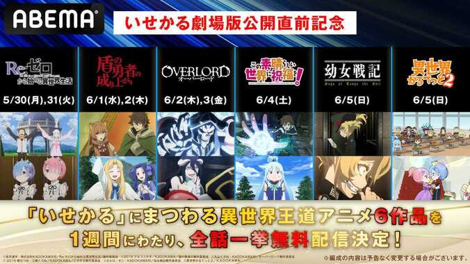 異世界、劇場版、少年誌原作アニメに今年のトレンドアニメなど100作品以上を一挙放送＆無料配信！ABEMAアニメSpecial Weekを開催 2枚目