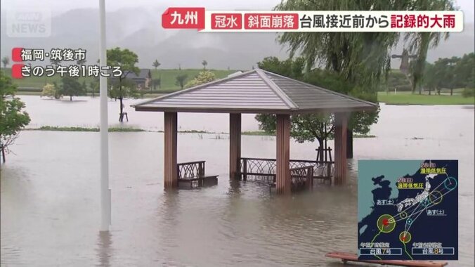 遊具やベンチの足元が水につかる