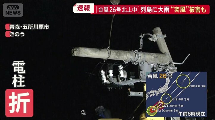 先端部分が折れた電柱