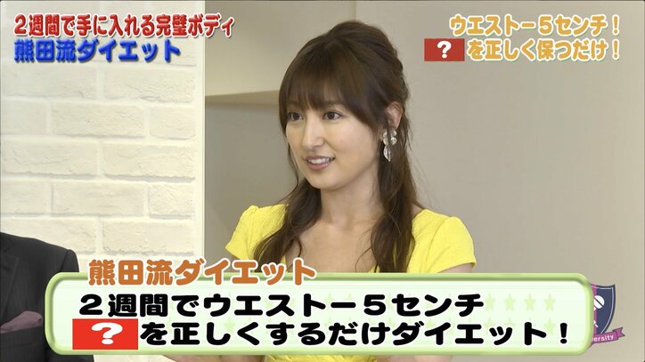 熊田曜子が“完璧ボディを作る秘訣”を伝授！  AbemaTV『芸能義塾大学』で簡単ダイエット方法公開