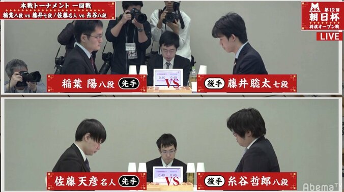 藤井聡太七段、史上2人目の連覇へ発進　強敵・稲葉陽八段と対局中／将棋・朝日杯 1枚目