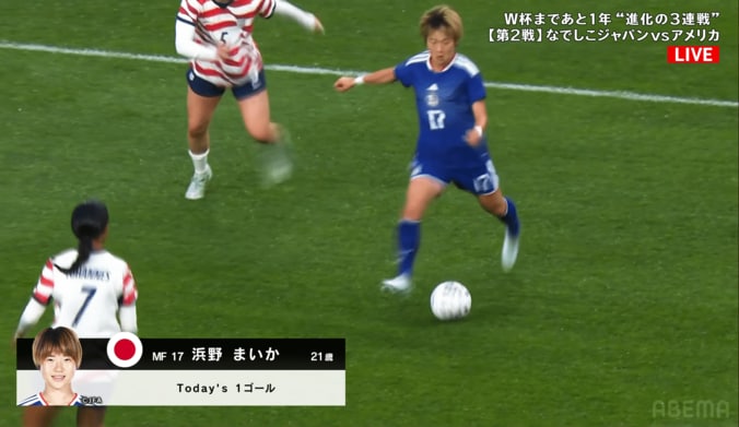 「いっつもゴラッソ！」なでしこ浜野まいか、女王アメリカ翻弄の衝撃弾にSNS騒然「見事すぎる」「クロスの雰囲気から…」 3枚目