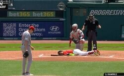 一体、何が起きた！？ 死球直撃でハプニング…“まさかの展開”　倒れこんで動かない… 打者のリアクションが話題に「これはビビる」