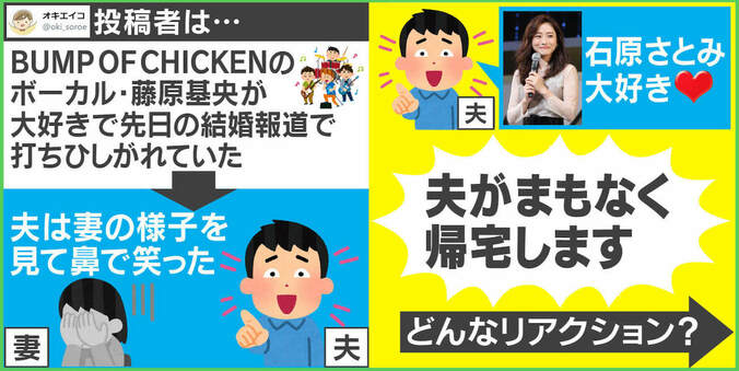 「石原さとみ大好き夫」に向けた妻の“倍返しツイート”が話題 帰宅後の夫の反応 2枚目