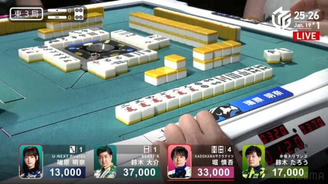 1枚 対 4枚 劣勢を跳ね返した瑞原明奈の一発ロンアガリ