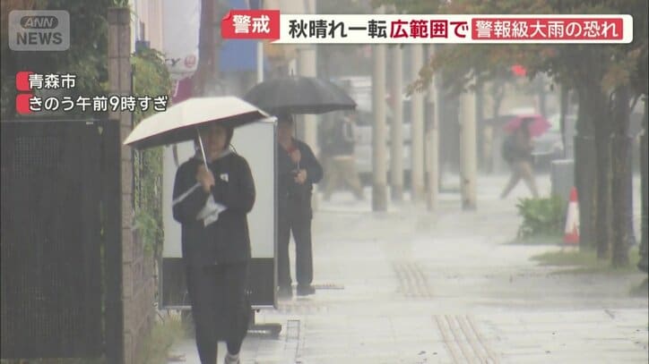 青森市で大粒の雨