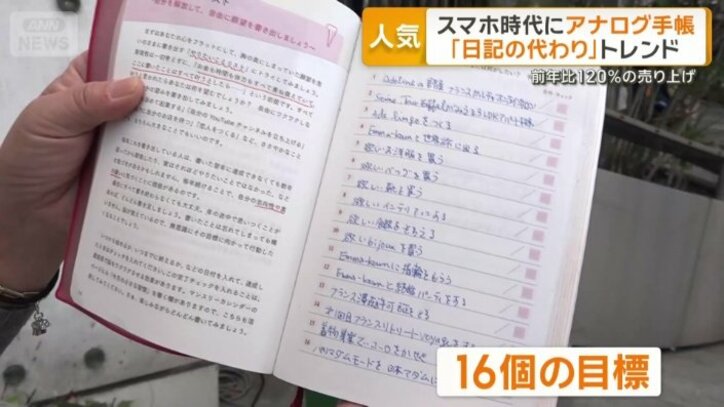 16個の目標が書かれたページ