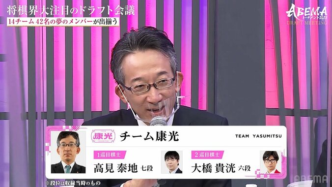 佐藤康光九段「後輩から刺激をもらおうと」優勝経験者の高見泰地七段＆後輩・大橋貴洸七段の獲得にニンマリ笑顔／将棋・ABEMAトーナメント 1枚目