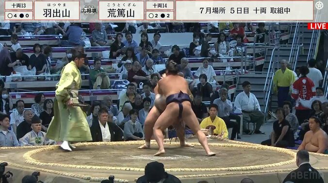 惜しくも敗れた十両十三枚目・羽出山（玉ノ井）