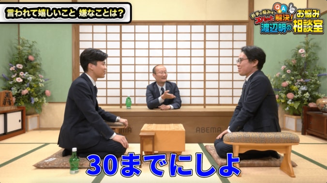 左から高橋佑二郎四段、渡辺明九段、宮嶋健太四段