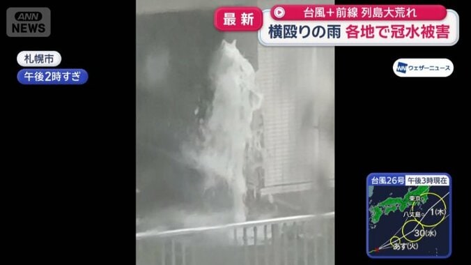 排水が追い付かないほどの雨が降る札幌市