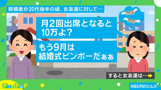 「結婚式ビンボーだぁぁ」女友達にぼやいたあとに生まれた“なんとも言えない罪悪感”に「わかるよ…」「これ私もやった事ある」と共感の声 1枚目