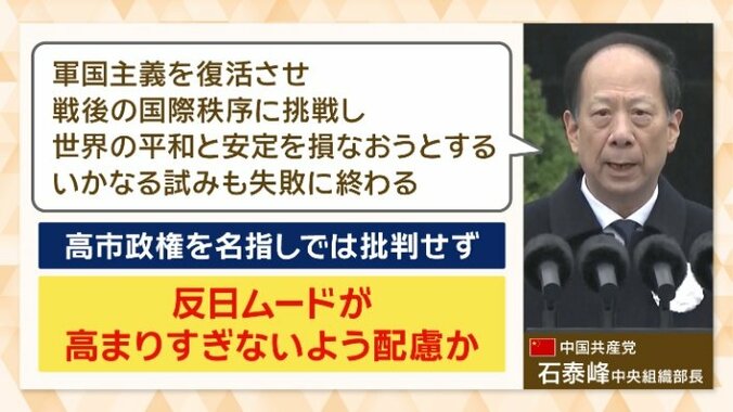 高市政権を名指しで批判することはなかった
