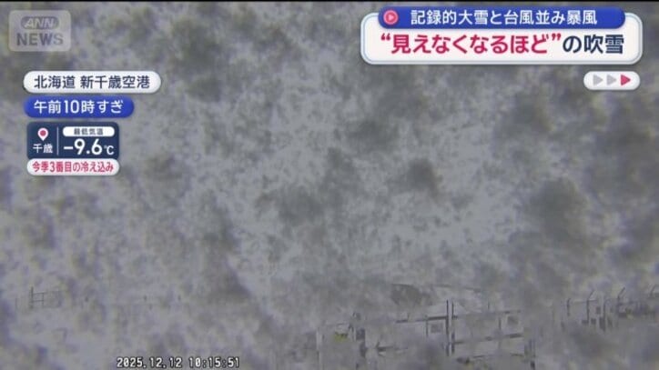 吹雪で飛行機が見えず