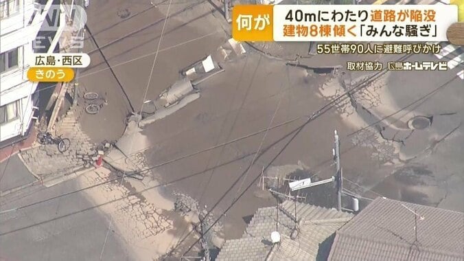 南北40m、東西15mにわたり道路陥没