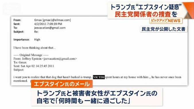 エプスタイン氏が元交際相手に宛てたメール