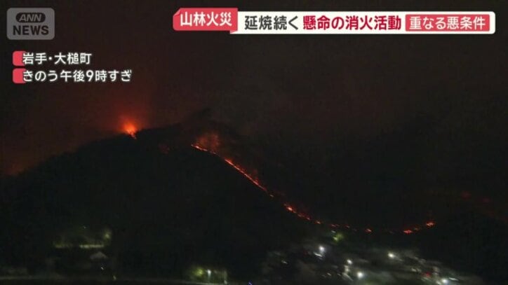 一本の線を描くように燃え広がる炎