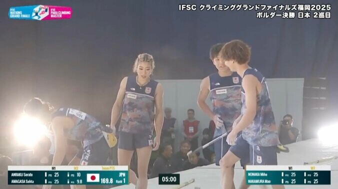 男女で相談し合い、攻略を目指す「ボルダー」競技