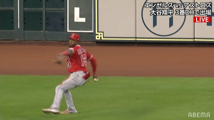 MLB公式も「キャノン」と命名 大谷翔平の同僚野手の爆肩返球が衝撃的「肩いいね～！」「すげーいい守備」