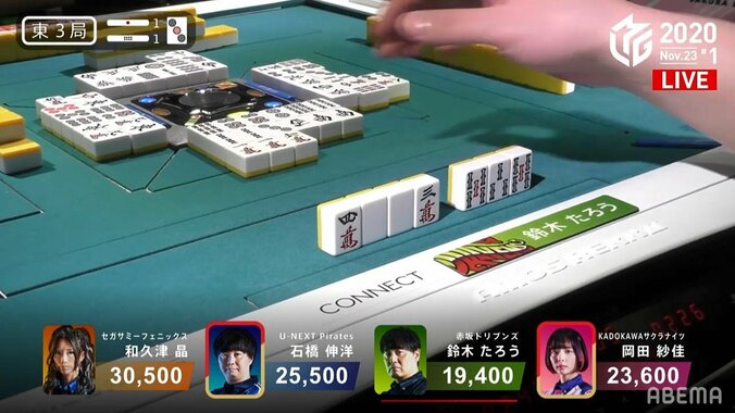 “神”しかできない選択がズバリ的中 鈴木たろう、まさかの打牌に実況・解説も唖然「悪魔じみてる」／麻雀・Mリーグ 2枚目