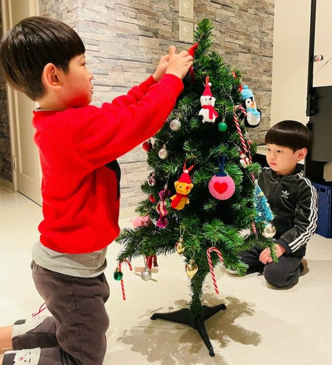  ココリコ・遠藤の妻『ダイソー』品を使ったクリスマスツリー「喜ぶからやっているけど」  1枚目