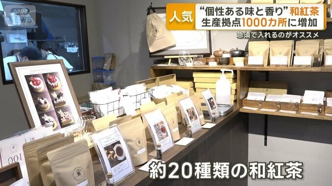 厳選した約20種類の和紅茶を取りそろえる店