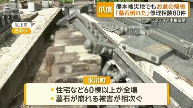 墓石が崩れる被害が相次ぐ