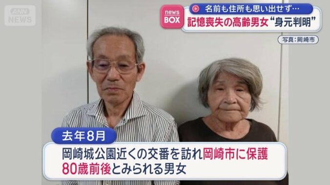 岡崎市に保護された80歳前後とみられる男女