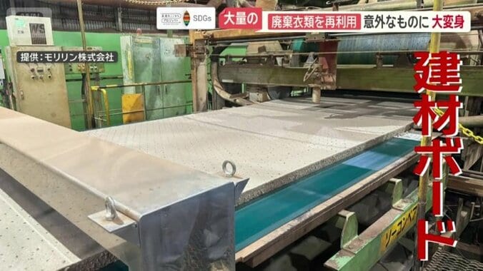 廃棄衣類が建材ボードに