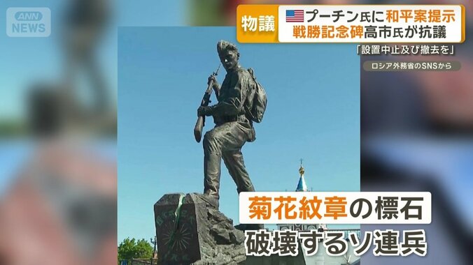 菊花紋章の標石を破壊するソ連兵