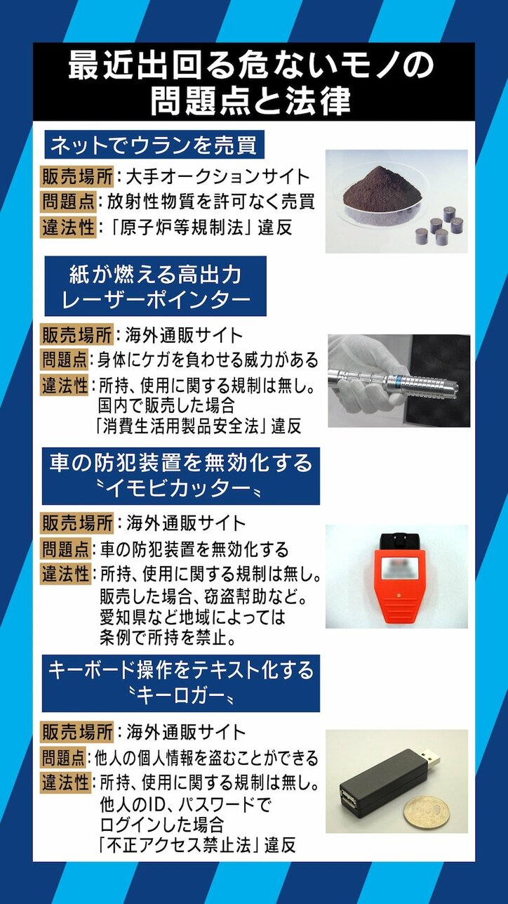 危険な品々、ネットで簡単に購入可能状態に…法律で取り締まることの難しさ