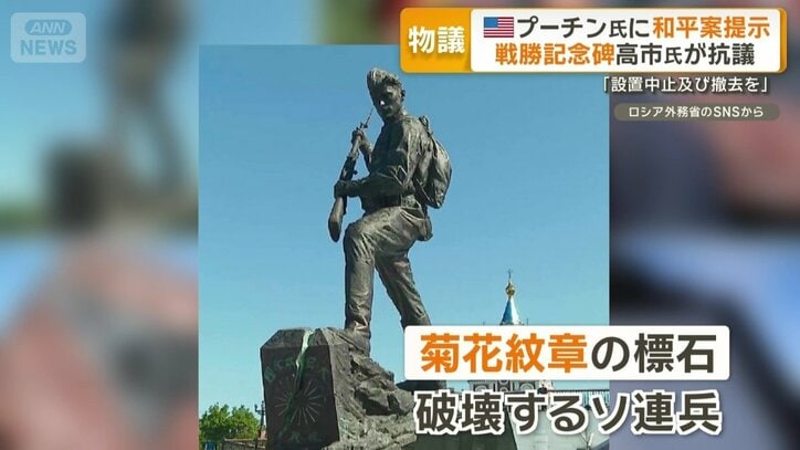 菊花紋章の標石を破壊するソ連兵