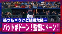 【映像】すっぽ抜けたバットが監督直撃の決定的瞬間