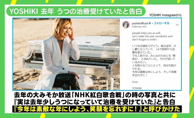 「“微笑む”と決めていた」YOSHIKIのうつ治療告白に臨床心理士「自分に合った“何か”を見つけることが大事」 1枚目