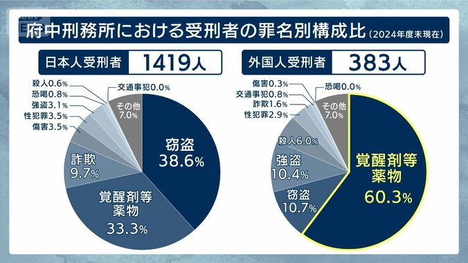 府中刑務所における受刑者の罪名別構成比（2024年度末現在）