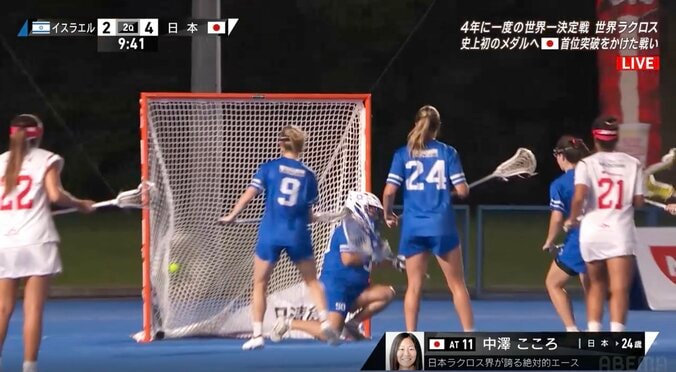 世界ラクロス女子、日本代表エースが“殴られながらも”豪快ゴール 父・中澤佑二も「あえて内に切れ込んで…」驚異の突破を称賛 5枚目