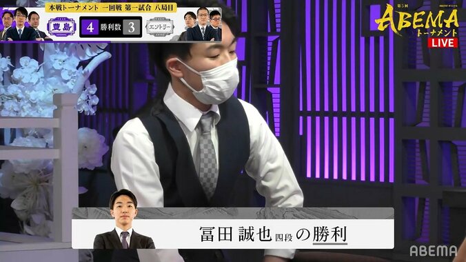 冨田誠也四段、カド番しのぐ快勝！「下克上」まであと1勝 熱戦はフルセットへ／将棋・ABEMAトーナメント 1枚目