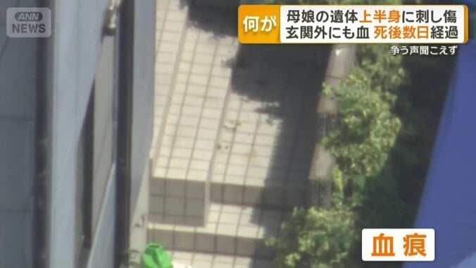 玄関の外で確認された血痕
