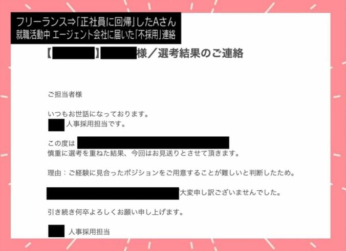 「不採用」連絡