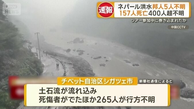 土石流が流れ込む