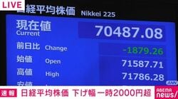 日経平均株価 下げ幅一時2000円超