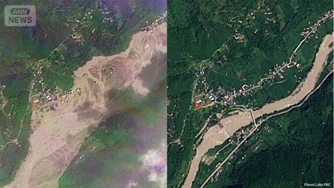 【衛星画像】外国人391人含む400人以上不明　ネパール土石流 川幅が3倍以上に 周囲の集落や道路消える　 1枚目