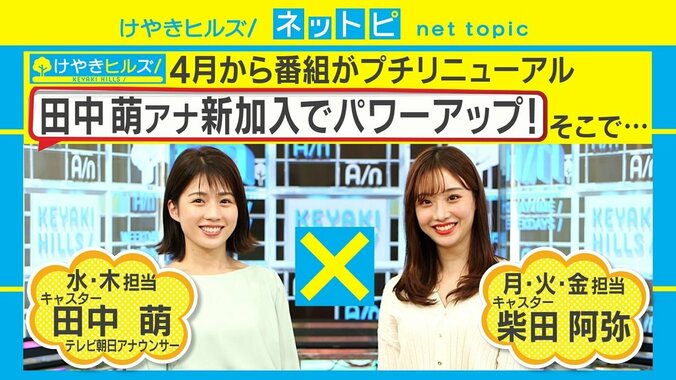 AbemaTV「けやきヒルズ」から重大発表！柴田阿弥と新キャスター田中萌が初共演で「新番組タイトル」急募 1枚目