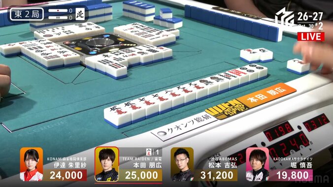 狙いバッチリ！本田朋広の選択が光る七対子での跳満
