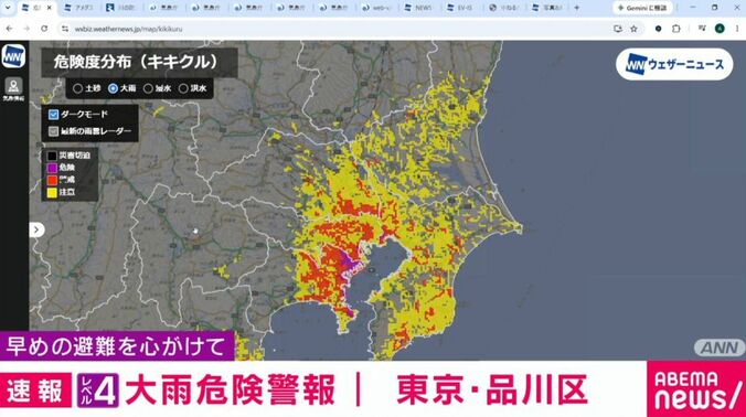 大雨の危険度分布