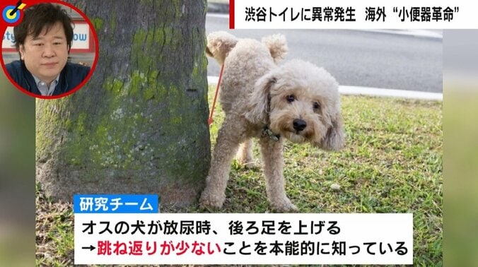 「尿が飛び散らない小便器」 犬の本能に学び、はね返りは「50分の1」に 3枚目