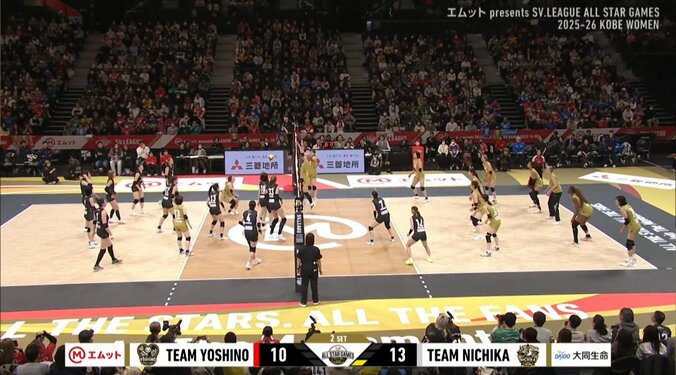 決めたのは金髪の美女選手 女子バレーで“14人対14人”のカオスな光景 見事なブロックで“ピシャリ” 3枚目